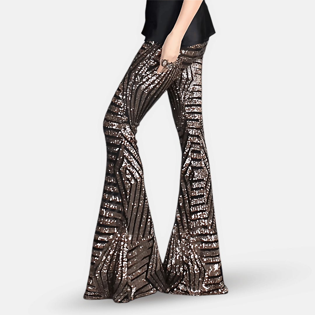 Pantalon pattes d’éléphant à paillettes scintillantes pour femme