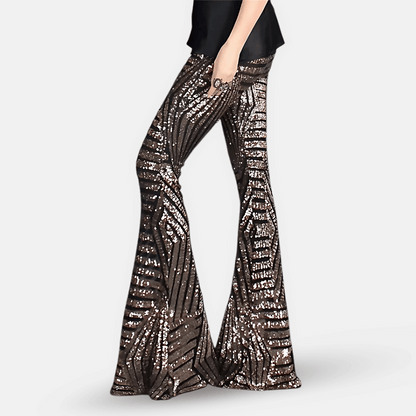 Pantalon pattes d’éléphant à paillettes scintillantes pour femme
