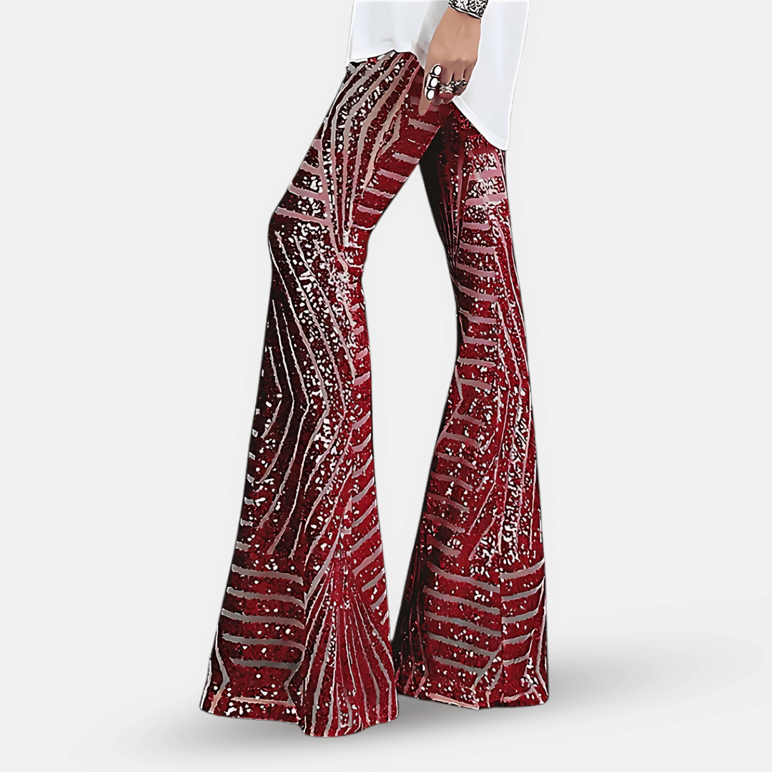 Pantalon pattes d’éléphant à paillettes scintillantes pour femme