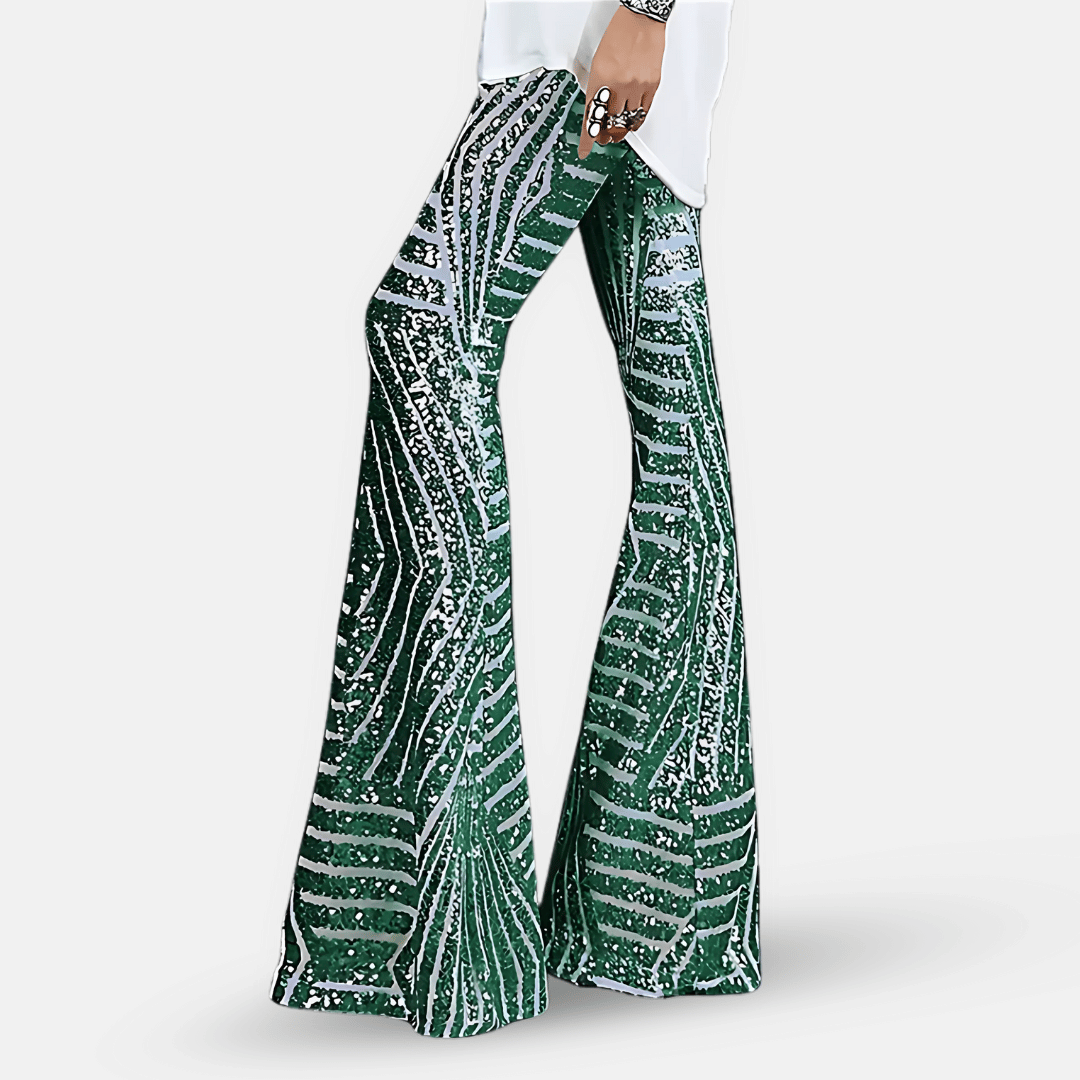 Pantalon pattes d’éléphant à paillettes scintillantes pour femme