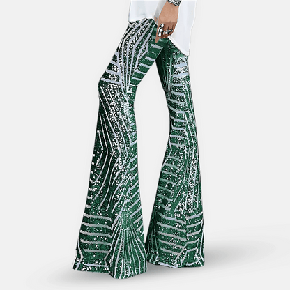 Pantalon pattes d’éléphant à paillettes scintillantes pour femme