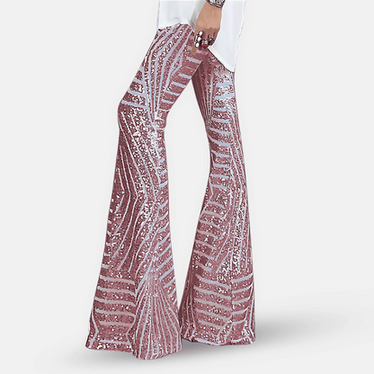 Pantalon pattes d’éléphant à paillettes scintillantes pour femme