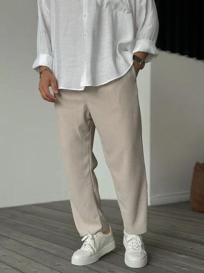 Pantalon plissé à jambes larges pour homme