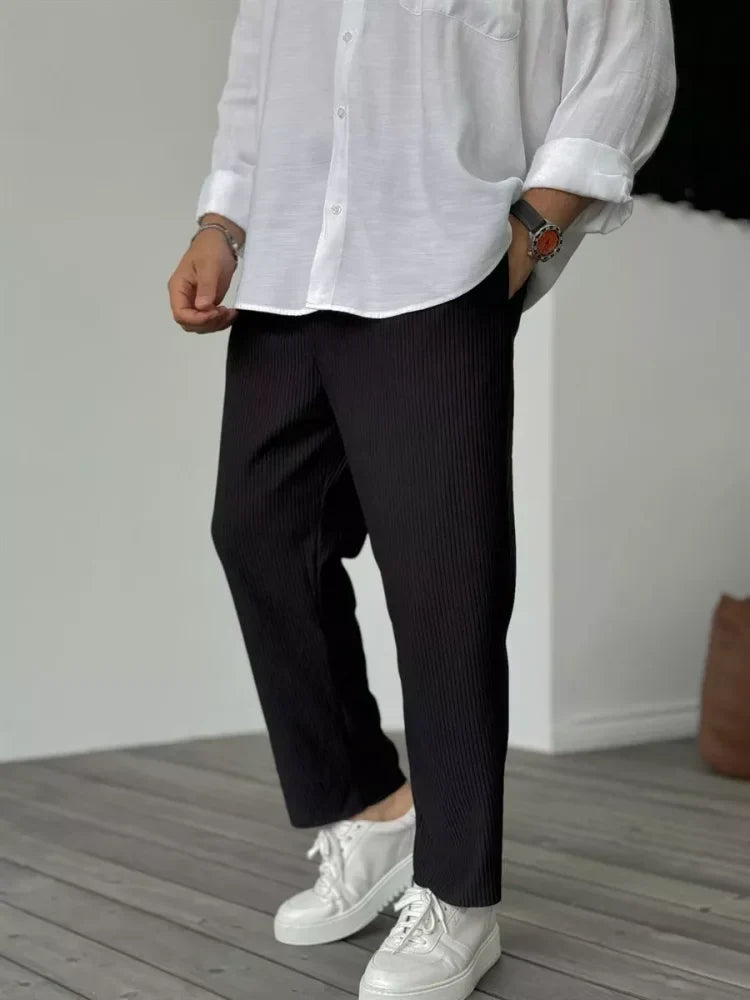 Pantalon plissé à jambes larges pour homme
