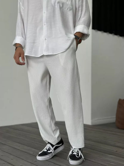 Pantalon plissé à jambes larges pour homme