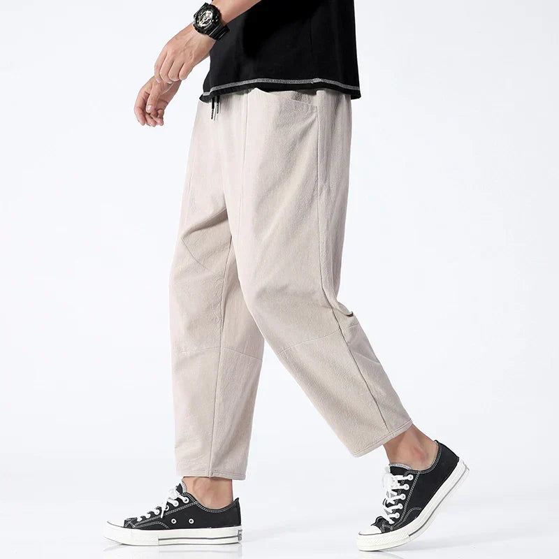 Pantalon raccourci pour homme à cordon de serrage et coupe décontractée