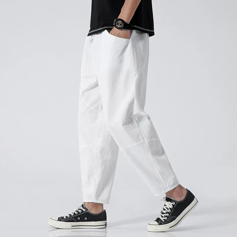 Pantalon raccourci pour homme à cordon de serrage et coupe décontractée