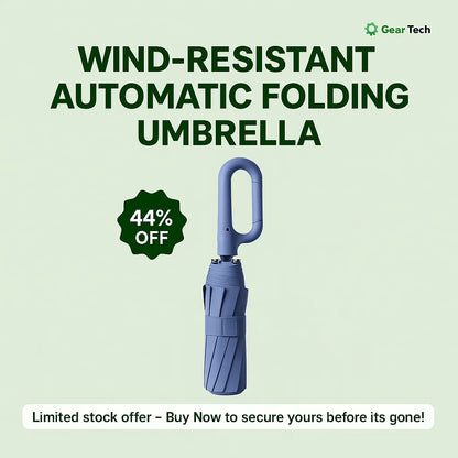 Parapluie pliant automatique résistant au vent avec poignée à grande boucle – compact et durable