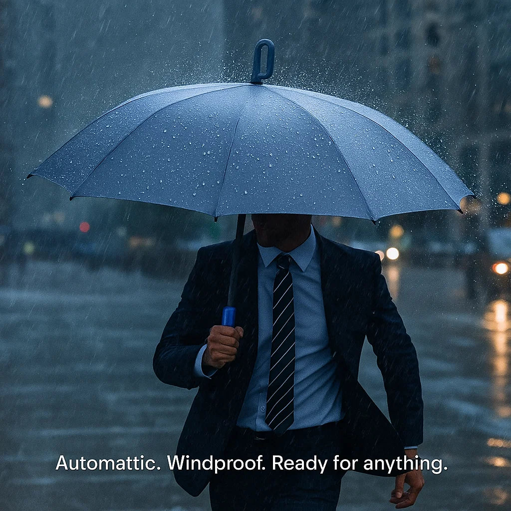 Parapluie pliant automatique résistant au vent avec poignée à grande boucle – compact et durable