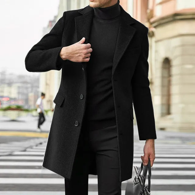 Pardessus long à simple boutonnage pour homme