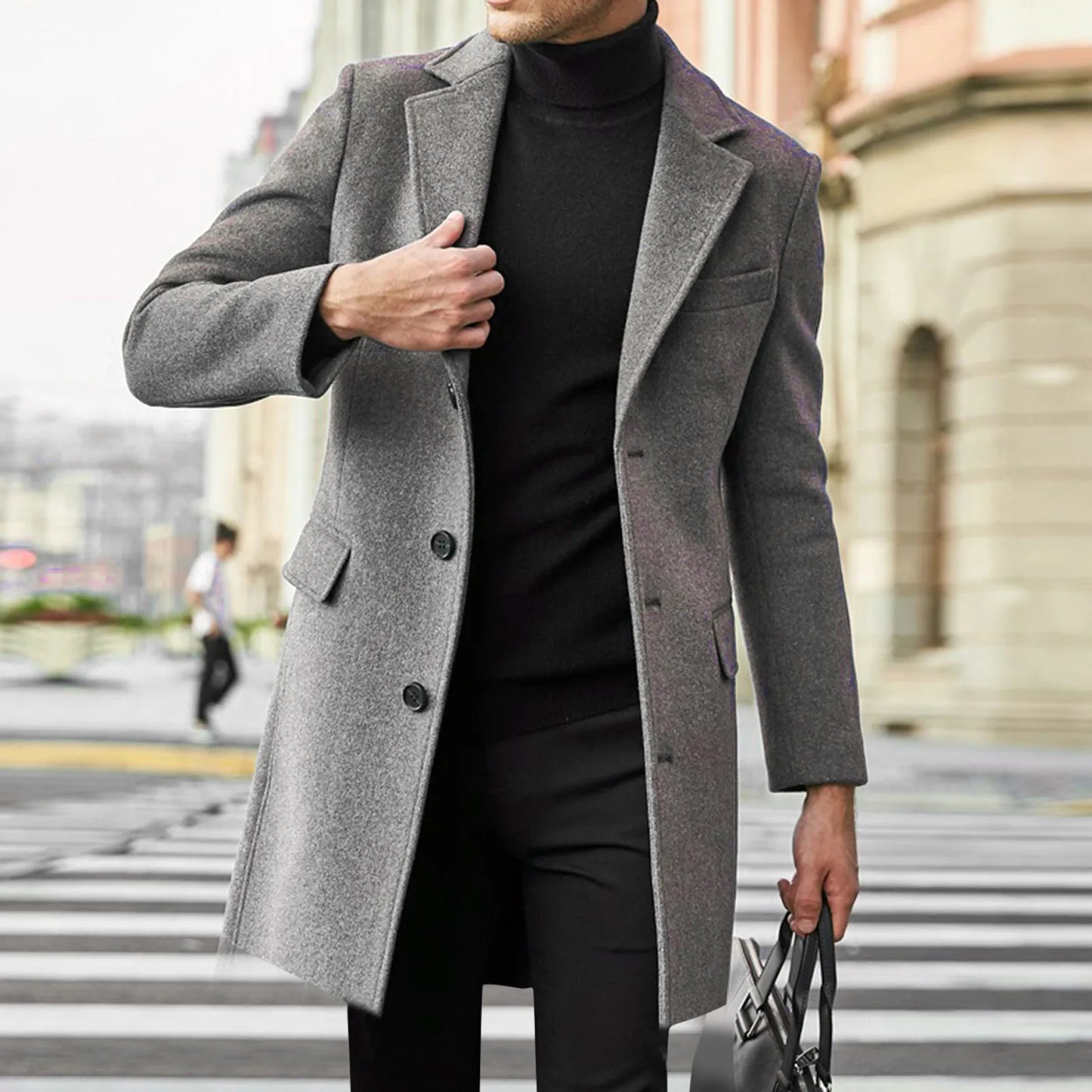 Pardessus long à simple boutonnage pour homme