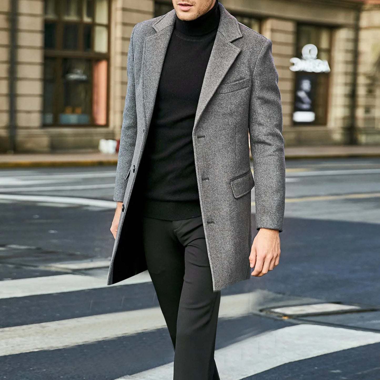 Pardessus long à simple boutonnage pour homme