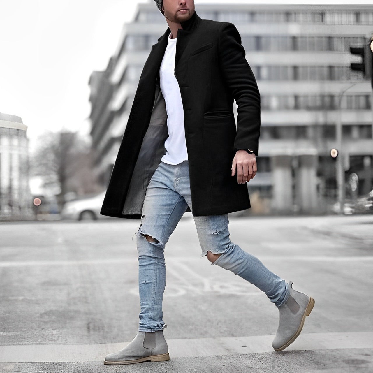 Pardessus mi-long coupe slim pour homme