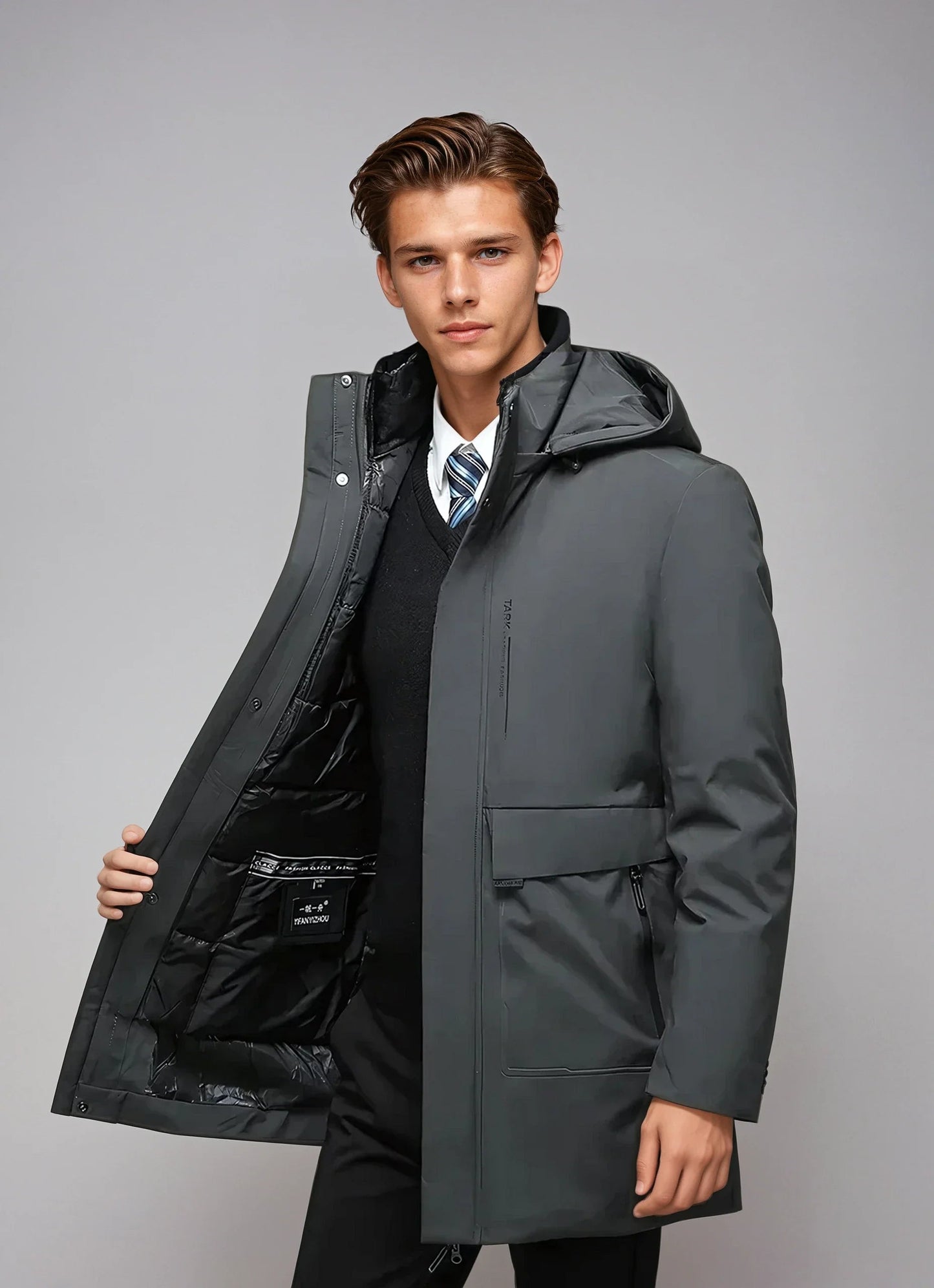 Parka homme d’hiver à capuche avec poches