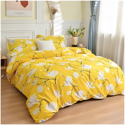 Parure de housse de couette 3 pièces fleur jaune