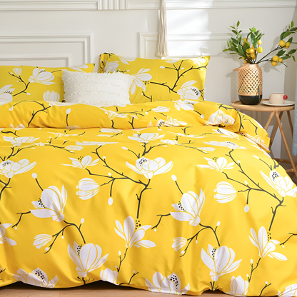 Parure de housse de couette 3 pièces fleur jaune