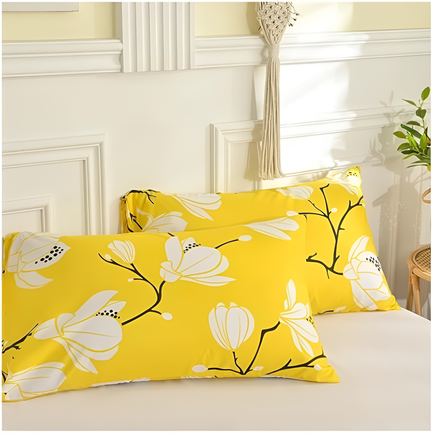 Parure de housse de couette 3 pièces fleur jaune