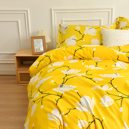 Parure de housse de couette 3 pièces fleur jaune