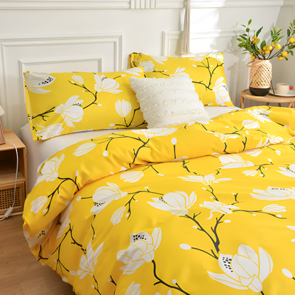 Parure de housse de couette 3 pièces fleur jaune