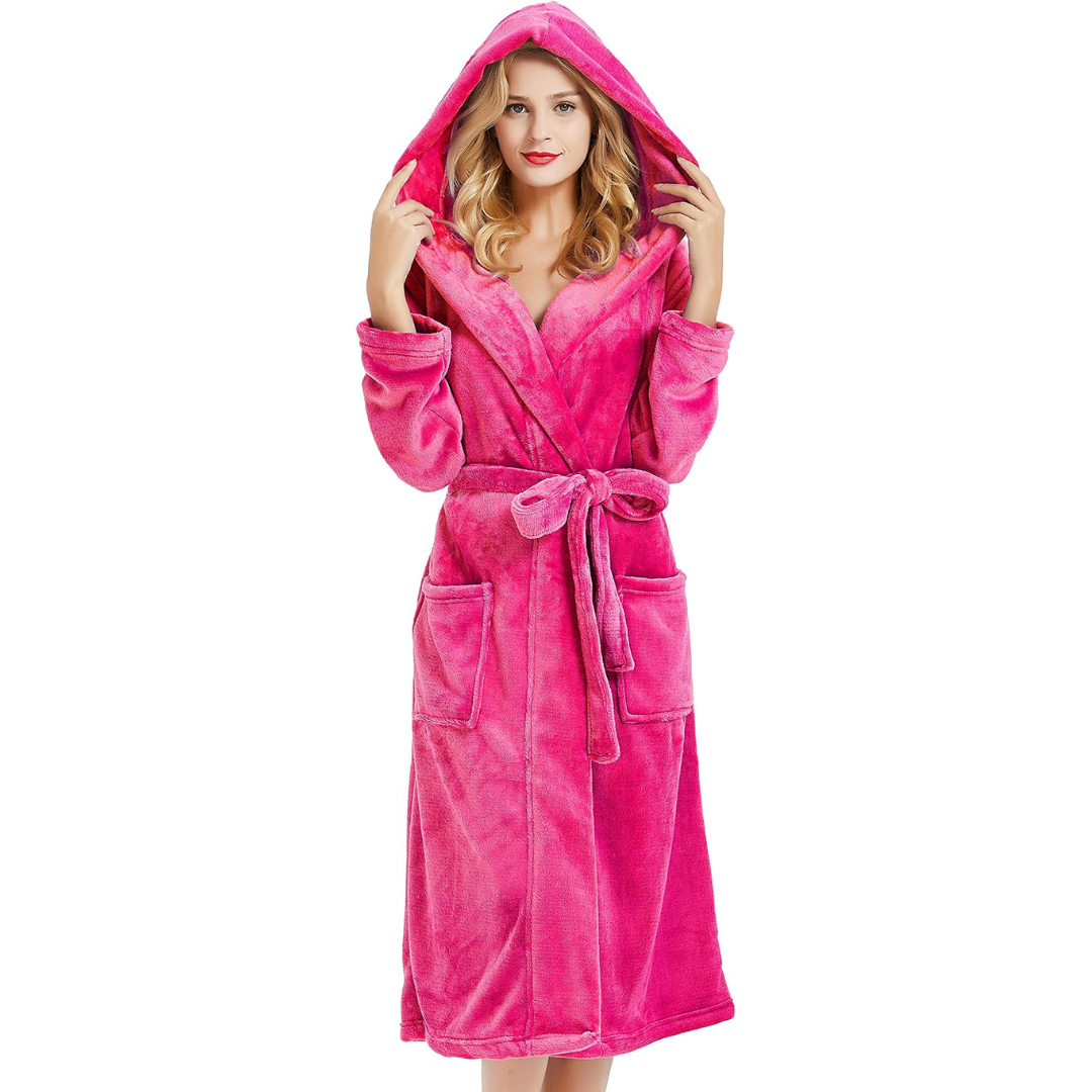 Peignoir polaire à capuche pour femme