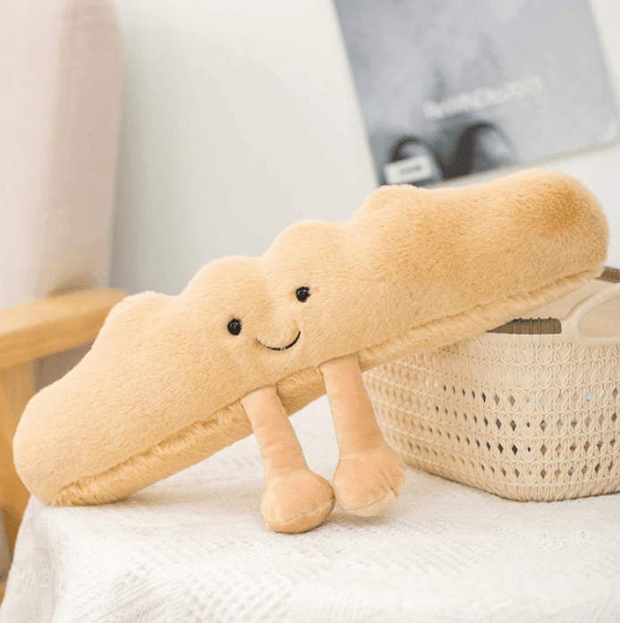 Peluche en forme de croissant, compagnon doux à câliner pour enfants et adultes, brun et crème, faite main