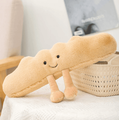 Peluche en forme de croissant, compagnon doux à câliner pour enfants et adultes, brun et crème, faite main