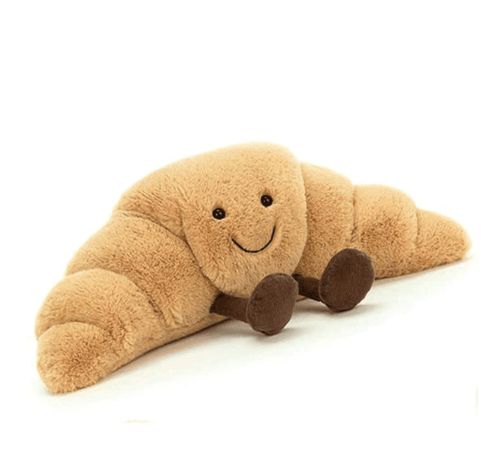 Peluche en forme de croissant, compagnon doux à câliner pour enfants et adultes, brun et crème, faite main