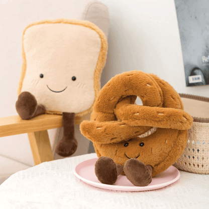 Peluche en forme de croissant, compagnon doux à câliner pour enfants et adultes, brun et crème, faite main