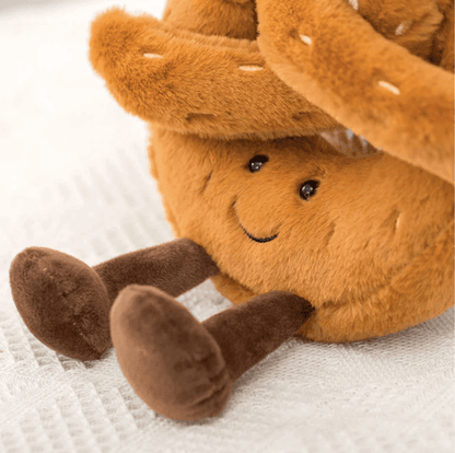 Peluche en forme de croissant, compagnon doux à câliner pour enfants et adultes, brun et crème, faite main