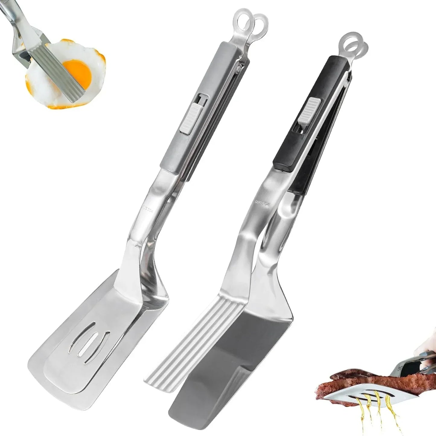 Pince à barbecue 2-en-1 pour saisir et retourner