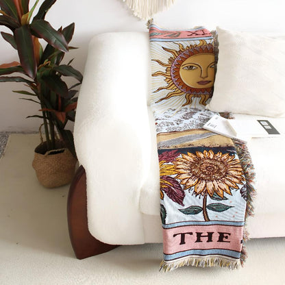Plaid bohème façon tapisserie motif soleil