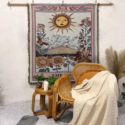 Plaid bohème façon tapisserie motif soleil