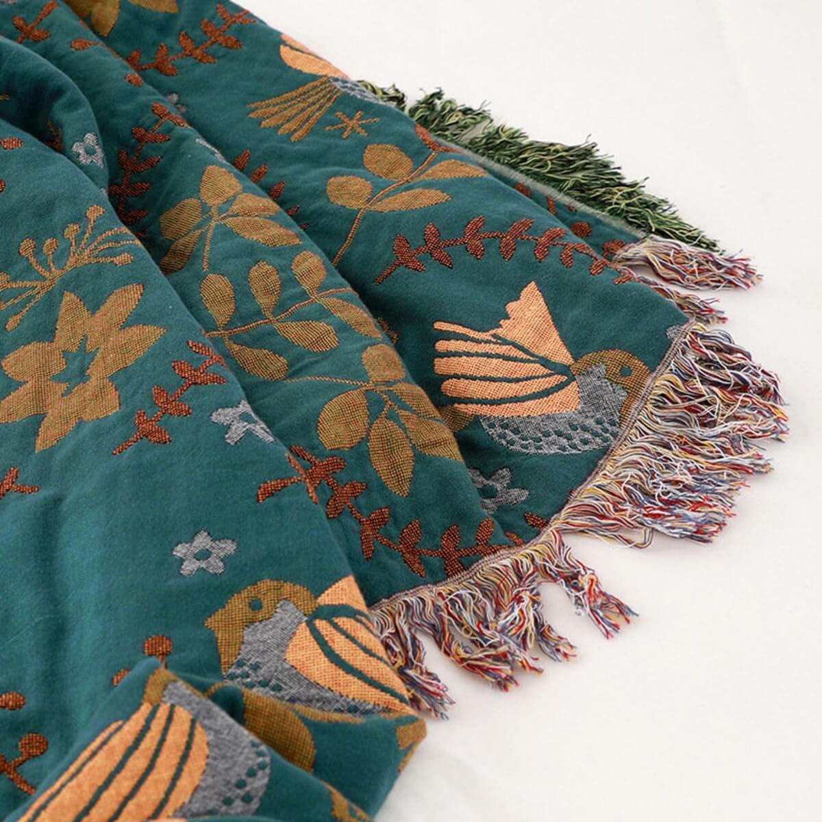 Plaid réversible à motifs d’oiseaux scandinaves – douillet et polyvalent pour toutes les saisons