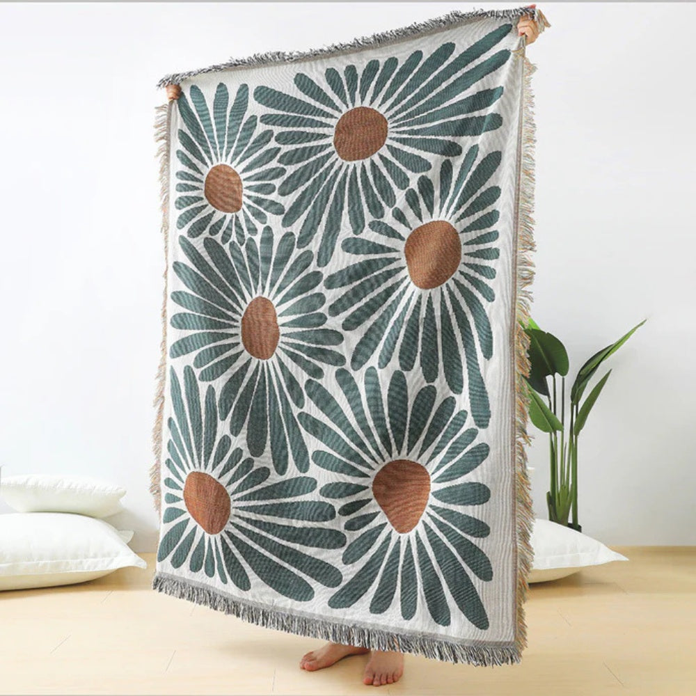 Plaid tissé à motif floral de marguerites