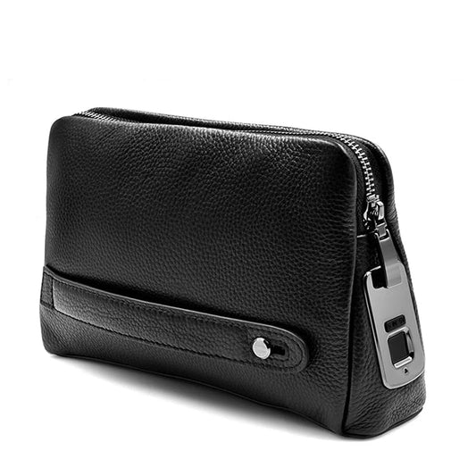 Pochette antivol en cuir pour homme avec serrure à empreinte digitale – bleu-noir
