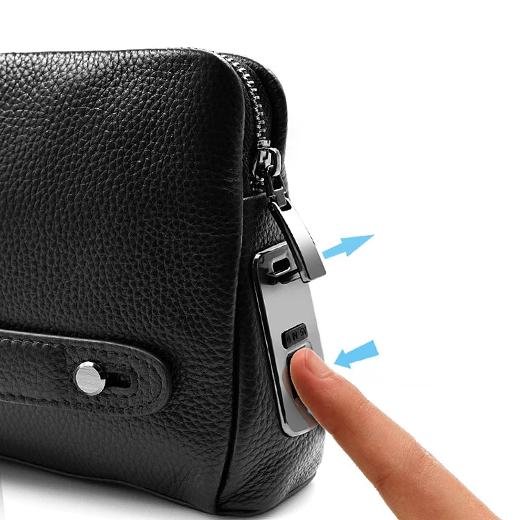 Pochette antivol en cuir pour homme avec serrure à empreinte digitale – bleu-noir