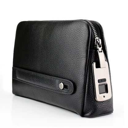 Pochette antivol en cuir pour homme avec serrure à empreinte digitale – bleu-noir