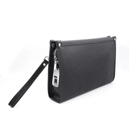 Pochette d’affaires pour homme en cuir véritable avec serrure à empreinte digitale – noir