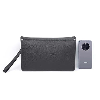 Pochette d’affaires pour homme en cuir véritable avec serrure à empreinte digitale – noir