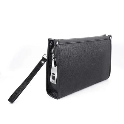 Pochette d’affaires pour homme en cuir véritable avec serrure à empreinte digitale – noir