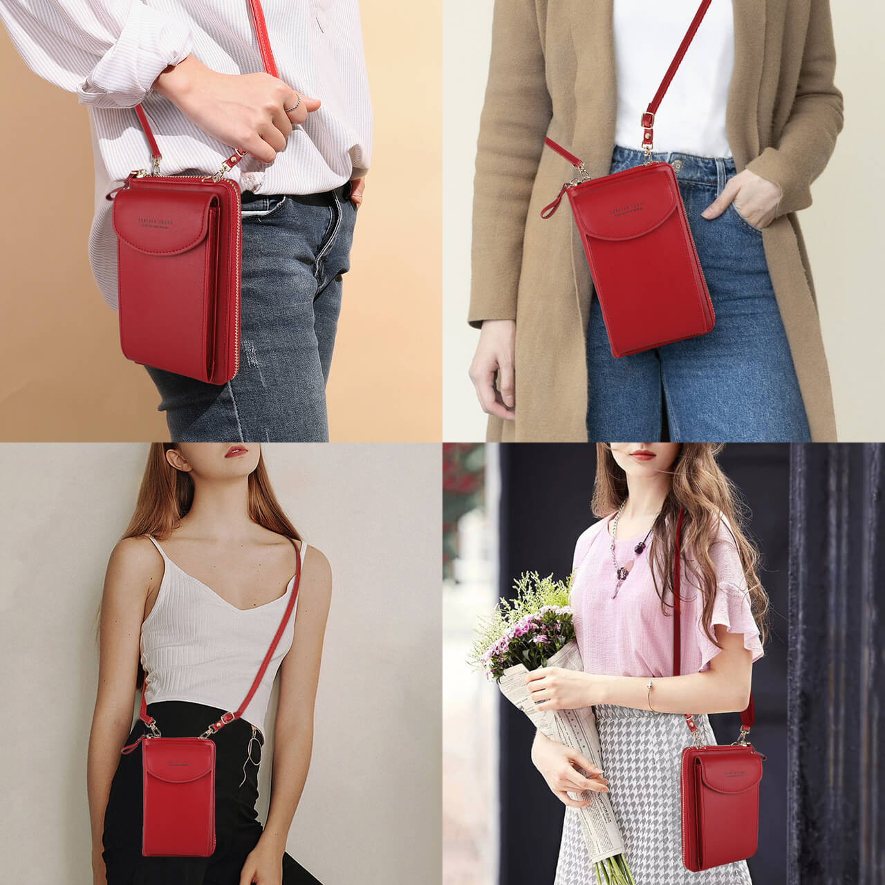 Pochette-portefeuille pour téléphone à bandoulière pour femme