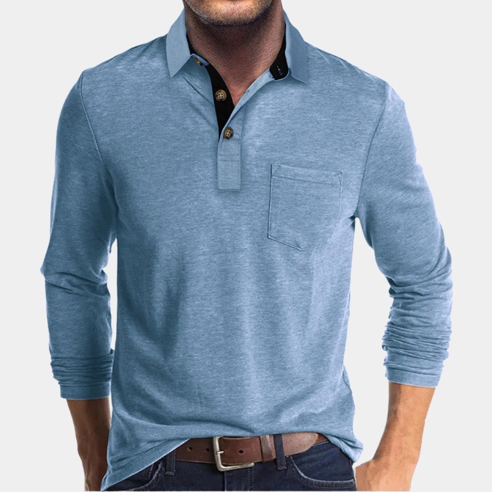 Polo à manches longues pour homme avec poche poitrine