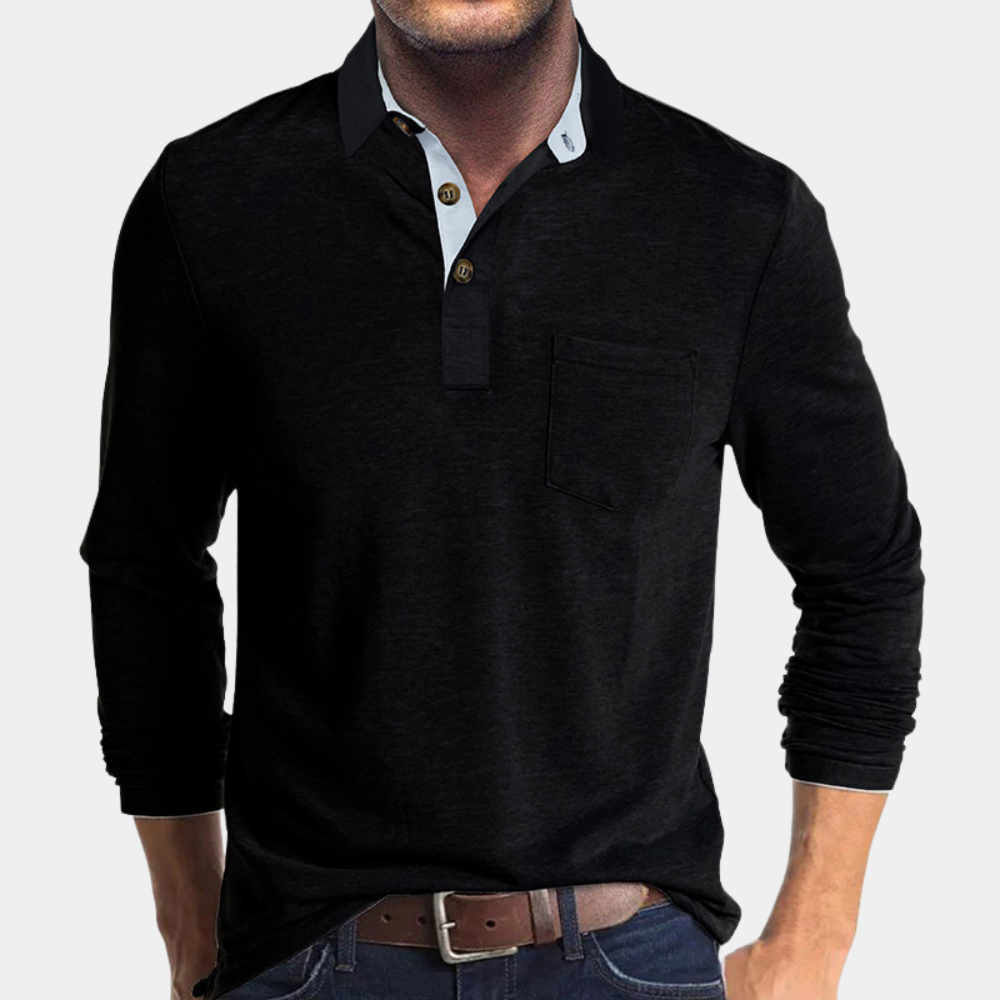 Polo à manches longues pour homme avec poche poitrine