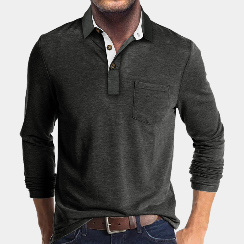 Polo à manches longues pour homme avec poche poitrine