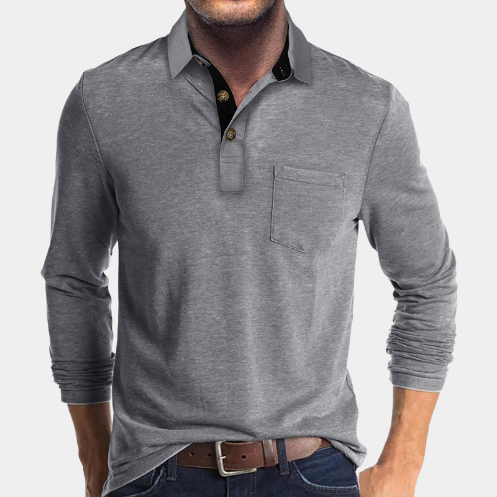 Polo à manches longues pour homme avec poche poitrine