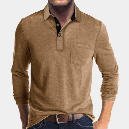 Polo à manches longues pour homme avec poche poitrine