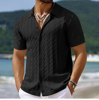 Polo en maille jacquard rétro et stylé pour homme