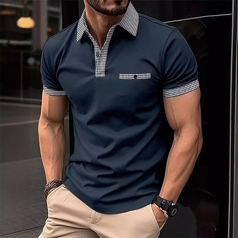 Polo homme à manches courtes motif pied-de-poule