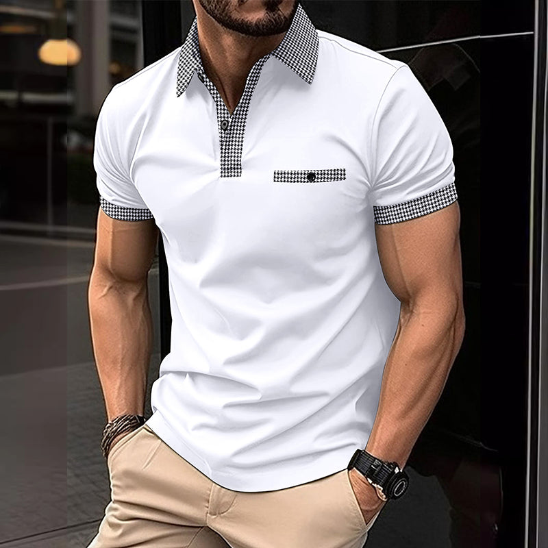 Polo homme à manches courtes motif pied-de-poule