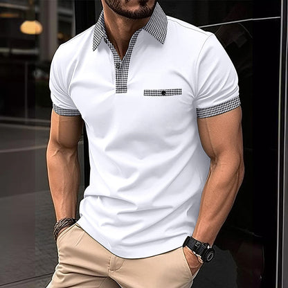Polo homme à manches courtes motif pied-de-poule